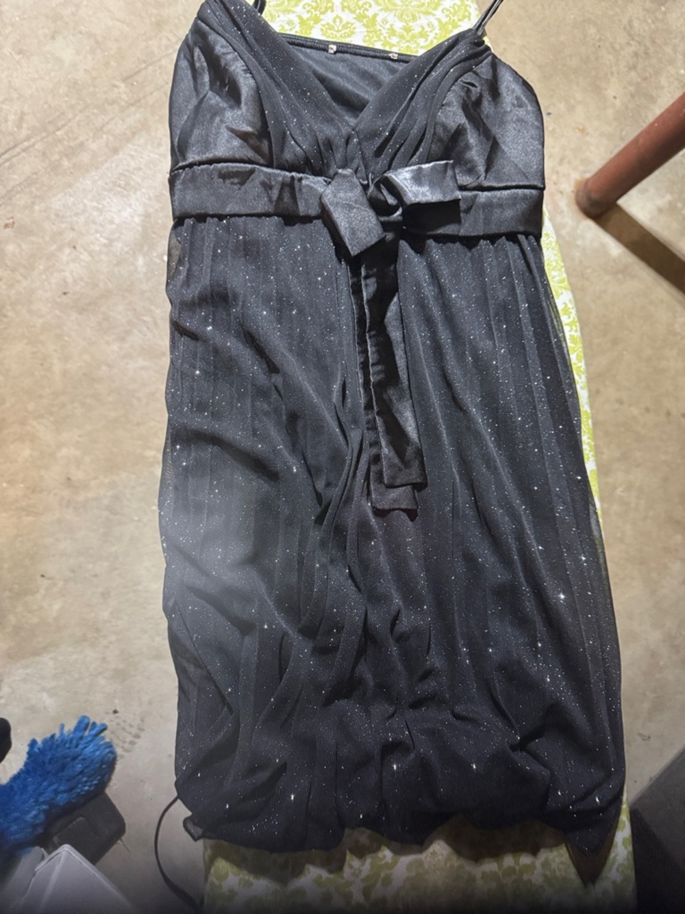 Black Sparkle Strapless Party Dress with Waist Tie